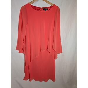 Lauren Ralph Lauren Womens Georgette Dress 10 Knee Length Coral Flutter Sleeve‎